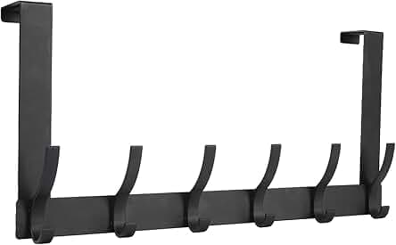 Over The Door Hooks, Door Hanger Hooks for Hanging, Over The Doors Towel Racks for Bathroom with 12 Coat Hook, Coat Rack Dorm Essentials Bathroom Accessories（1 Pack, Black）