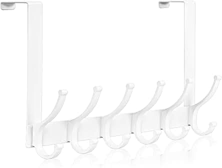Over The Door Hooks, Door Hanger Hooks for Hanging, Over The Door Towel Racks for Bathroom, Coat Rack Door Towel Hanger Towel Hooks (1Pack, White)