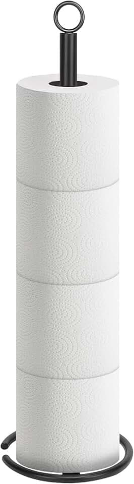 NearMoon Bath Toilet Paper Holder Stand, Free Standing Tissue Paper Storage with Reserve, Space Toilet 4 Rolls Holder for Bathroom/Kitchen Countertop-All Metal (1 Pack, Matte Black)