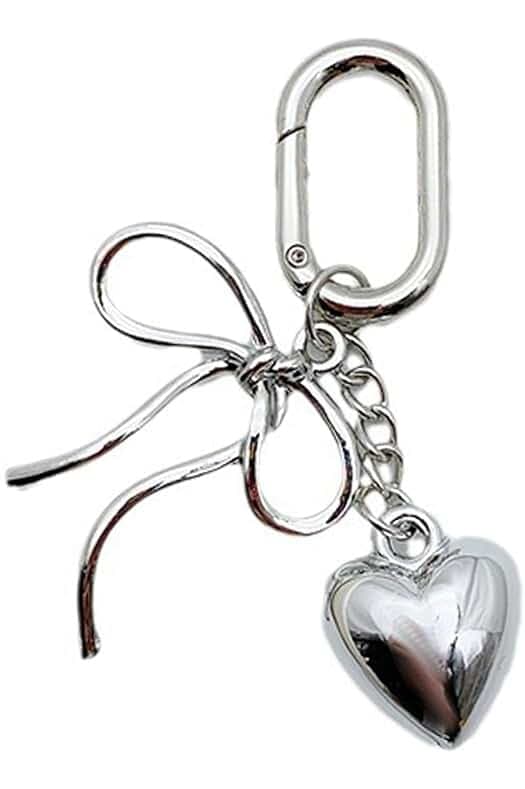 Keychain, Fashion Heart Bowknot Charm Pendant Multifuntional Keychain Accessory Alloy Texture Perfect for Phone Case and Bag