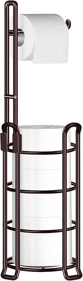 TomCare Toilet Paper Holder Toilet Paper Stand and Dispenser for 4 Mega Rolls Metal Wire Free-Standing Toilet Tissue Paper Roll Storage Shelf Bathroom Accessories Storage Organizer Bronze