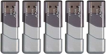 PNY 64GB Turbo Attaché 3 USB 3.0 Flash Drive, Silver (Pack of 5)