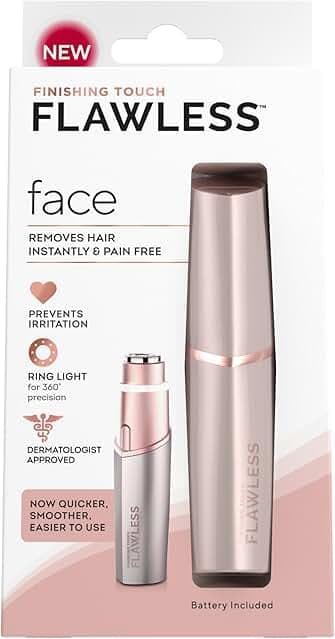 Finishing Touch Flawless Facial Hair Remover for Women, Rose Gold Face Razor with LED Light, Recyclable Packaging