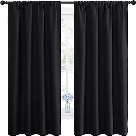 NICETOWN Halloween Black Blackout Curtain Blinds - Solid Thermal Insulated Window Treatment Blackout Drapes/Draperies for Bedroom (2 Panels, 42 inches Wide by 63 inches Long, Black)
