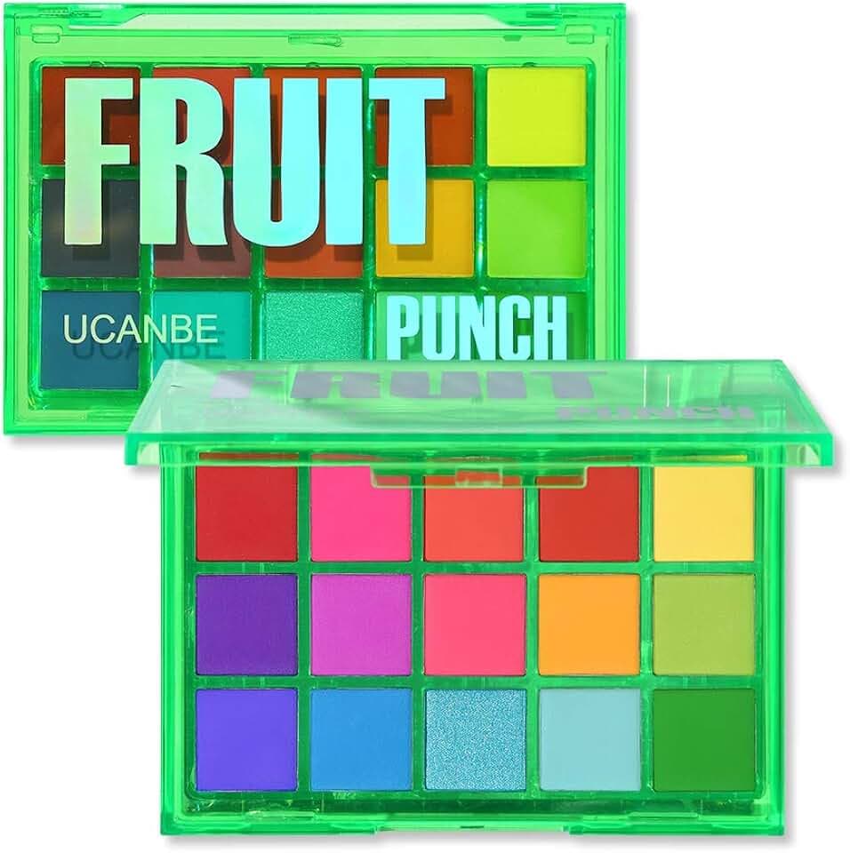 UCANBE Bright Colorful Neon Rainbow Makeup Eyeshadow Palette 15 Shades Green Purple Yellow Make Up Pallets Kit Vibrant Shimmer Matte Pigmented Blendable - Fruit Punch