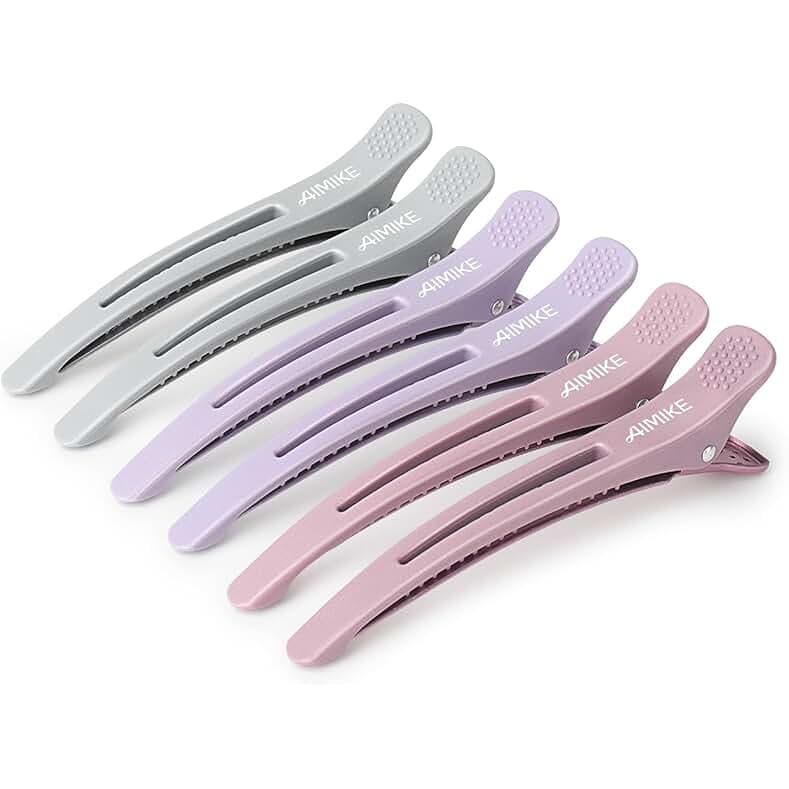 AIMIKE Hair Sectioning Clips with Silicone Band - 6pcs No Crease Duck Billed Clips for Styling