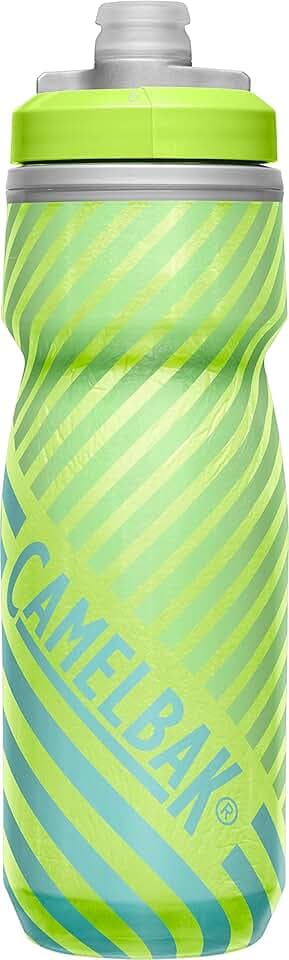 CamelBak Podium Chill Insulated Bike Water Bottle - Easy Squeeze Bottle - Fits Most Bike Cages - 21oz, Lime/Blue Stripe