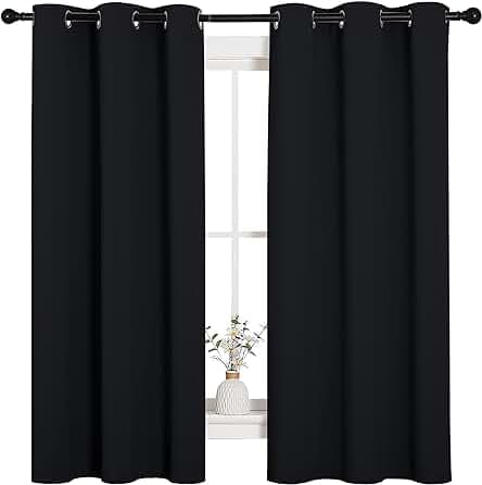 NICETOWN Halloween Pitch Black Solid Thermal Insulated Grommet Blackout Curtains/Drapes for Bedroom Window (2 Panels, 42 inches Wide by 63 inches Long, Black)