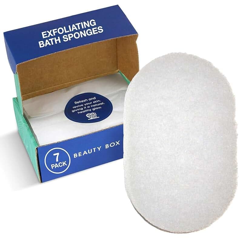 HartFelt 7 Pack Body Exfoliation Beauty Box with Body Wash Scrubber | Super Soft Exfoliating Bath Sponges for Shower Women & Men | Chemical-Free Bathing Sponge Set for Dead Skin Removal | Gift Box