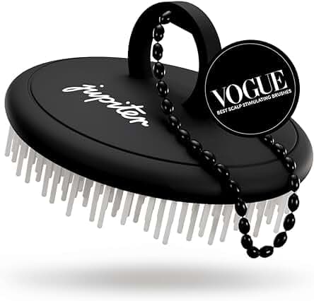 Jupiter Exfoliator Brush For Removing Dandruff & Build-Up - Detangling Scrubber For Wet or Dry Hair - Supports Circulation & Growth - For All Hair Types - Black