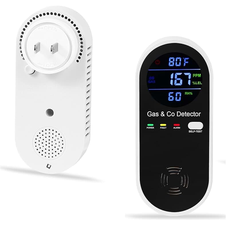 Combination Gas & Carbon Monoxide Detector, Plug in Carbon Monoxide Alarm,Natural Gas Detector,Propane,Methane,4-in-1 Combustible Gas & CO Detector with Fahrenheit(°F) & Humidity for Home,RV,Apartment