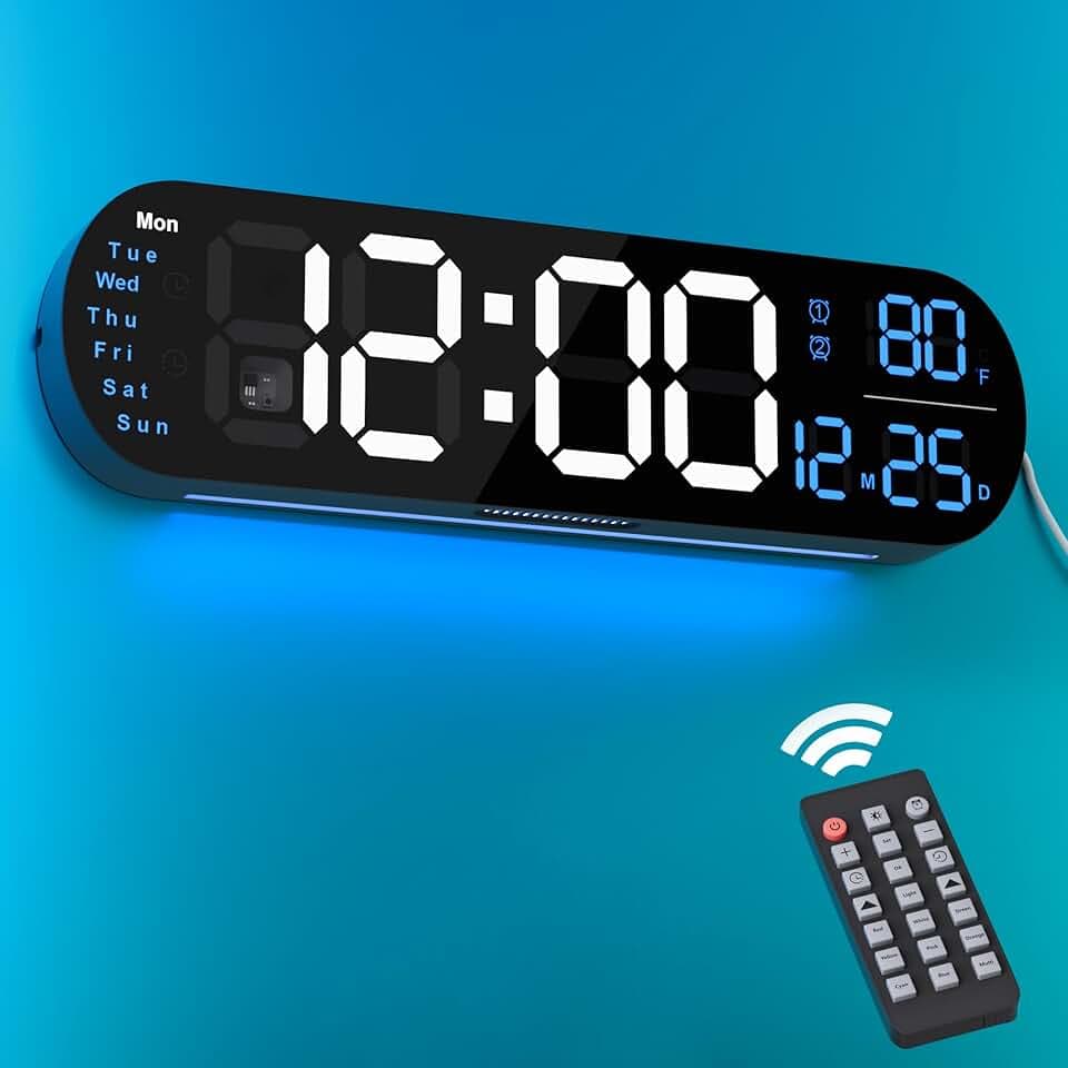 Digital Wall Clock Large Display, 13.7 inch Large Digital Wall Clock with RGB Color Changing Remote Control, Date Week Temperature DST, Auto Brightness Dimmer Big Clock with Night Lights