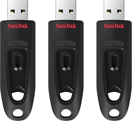 SanDisk 32GB 3-Pack Ultra USB 3.0 Flash Drive 32GB (Pack of 3) - SDCZ48-032G-GAM46T, Black