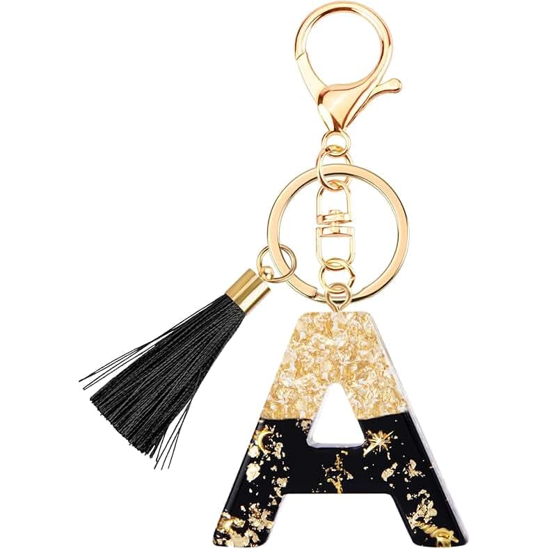 Suweibuke Fashion Black Key Chains for Women Girls, Initial Letter Keychains with Tassel, Charms for Key Handbags Backpacks