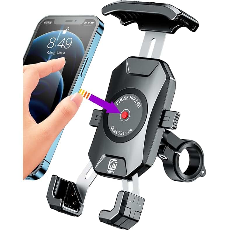 BRCOVAN Motorcycle Phone Mount, [1s Lock] [One Hand Operation] Bike Phone Mount, Aluminum Alloy Mounting Base Handlebar Cellphone Holder for Bicycle Motorcycle ATV Scooter Fit 4''-7'' Smartphones