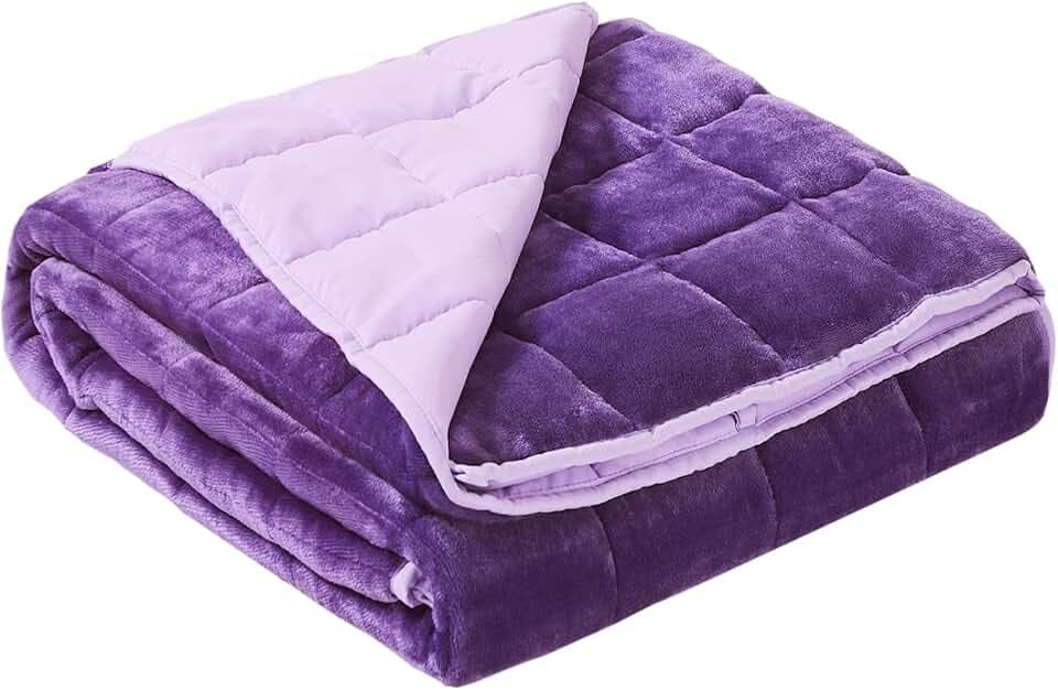 Satwip Weighted Blanket Queen Size 15lbs Fuzzy Warm Flannel Throw Blanket with Soft Breathable Sanded, 60 x 80 inches, Purple