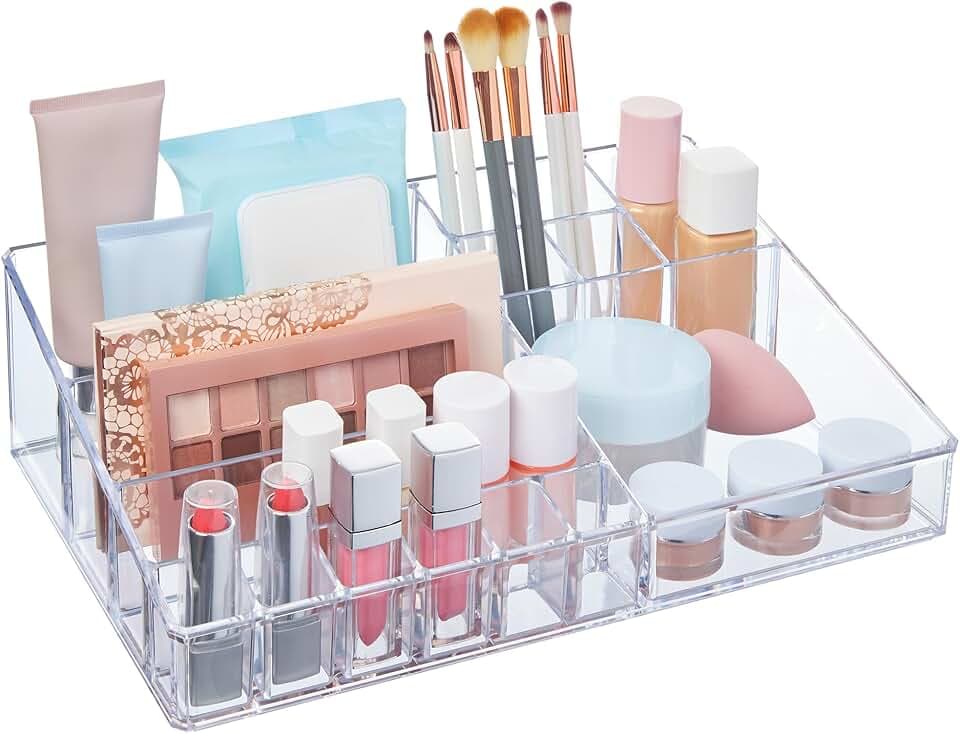 STORi Audrey Clear Vanity Makeup Organizer | 15-Compartment Holder for Brushes
