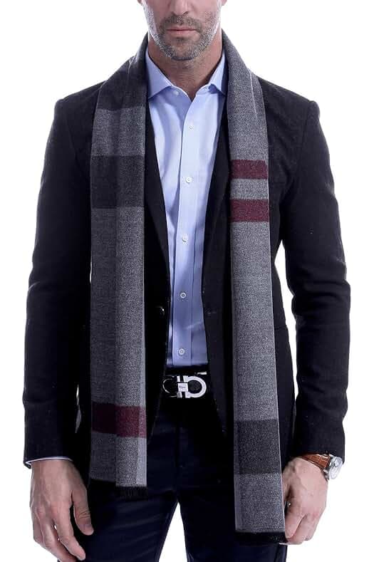 Men's Scarf, Fashion Cashmere Feel Scarves for Men Winter Autumn with Tassels Fringes Long