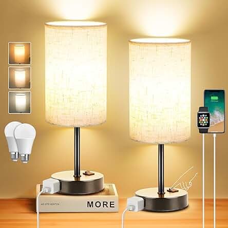 ZJOJO Table Lamp for Bedroom Set of 2