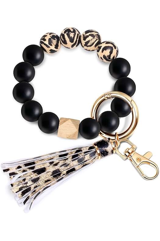 UpUDo Keychain Bracelet Wristlet, Silicone Beaded Key Ring Bracelet with Card Wallet, Elastic Keyring Bangle for Womens