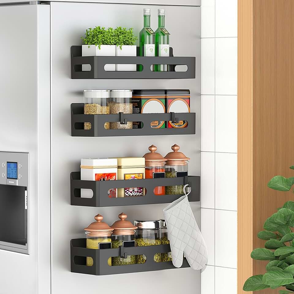 4 Pack Magnetic Spice Rack for Refrigerator