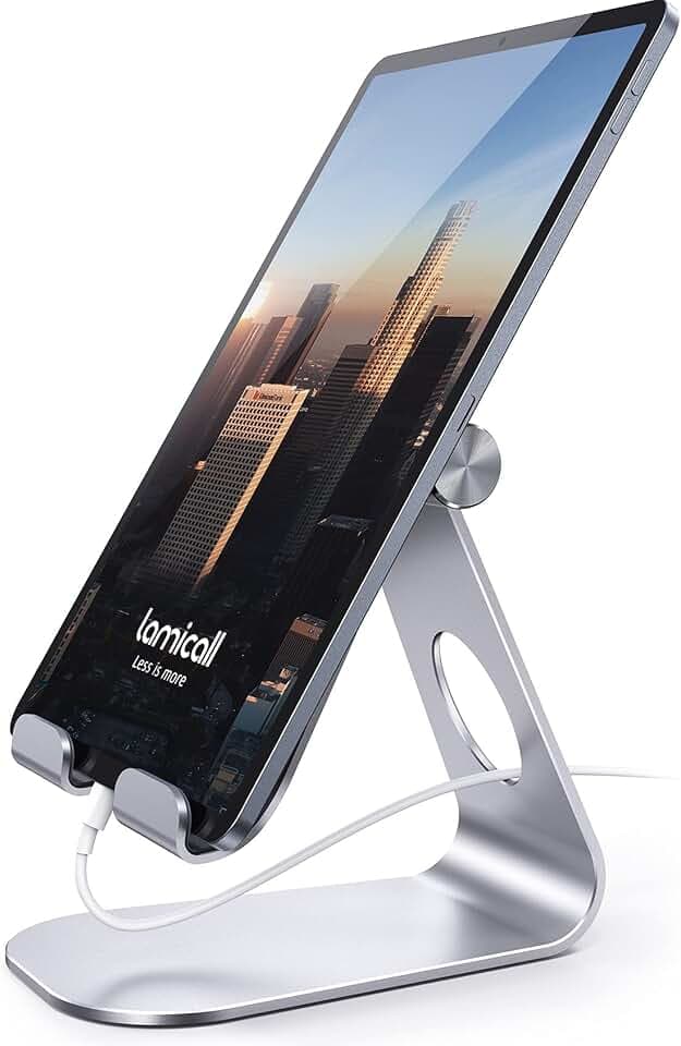 Lamicall Tablet Stand, Adjustable Tablet Holder - Desktop Stand Dock Holder Compatible with 4-13" Tablets Such as iPad Pro 11, 9.7, 10.5, 12.9 Air Mini 4 3 2, Kindle, Nexus, Tab, Silver