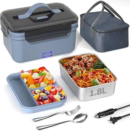 Electric Lunch Box Food Heater, New 100W Portable Food Warmer, Heated Lunch Box for Adults Car/Home with 1.8L Removable Stainless Steel Container, Christmas White Elephant Gifts, 12V/24V/110V/220V