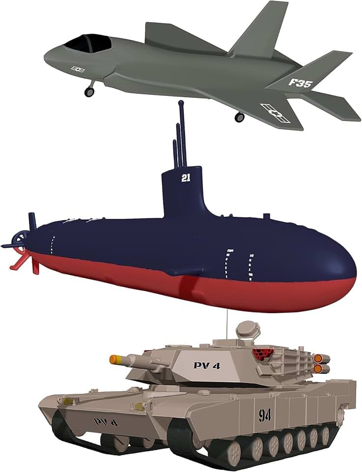 SplashEZ Bath Toys for Kids Ages 4-8, Kids Bath Toys for Boys, Mold Free No Hole Sealed, Soft Durable Army Play Set Submarine Tank Airplane Jet, No Mold for Water Tub & Pool, Ages 0-1-3-4-5-6-8