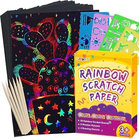 FUNNYB&G Rainbow Scratch Paper Art for Kids - 60 Pcs Magic Rainbow Scratch Paper Off Set Scratch Easter Crafts Arts Supplies Kits Pads Sheets for Party Games Christmas Birthday Easter Gifts