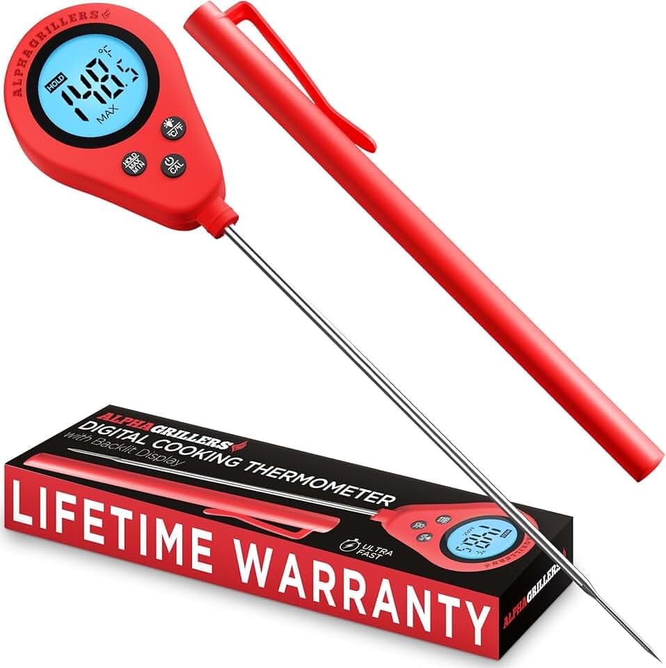 Alpha Grillers Instant Read Meat Thermometer Digital Food Thermometer for Cooking Grilling Bread Baking Liquids and Air Fryer with Temperature Guide