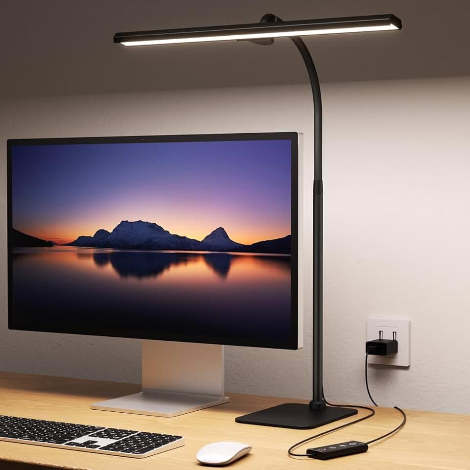 Kary LED Desk Lamps for Home Office, Tall Desk Light with Base, Flexible Gosseneck Adjustable Height 5-Level Dimmable Brightness & Color, Architect Lamp for Working,Reading,Crafting,Study