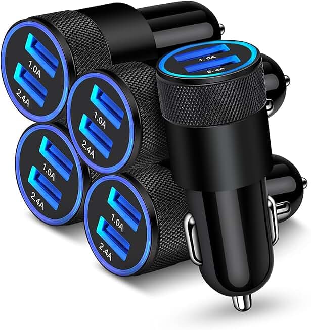 [5pcs] Car Charger Adapter, AILKIN USB Multi Port Cigarette Lighter Fast Charging Power Block plug for iPhone 16 15 14 13 Pro Max, Samsung Galaxy S24 Ultra S8 LG Moto, 3.4A Dual Cargador Carro for Car