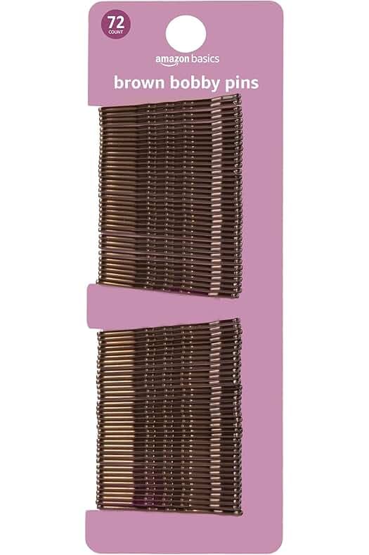 Amazon Basics Bobby Pins, Brown Hair Pins for all Hair types, 72 Count