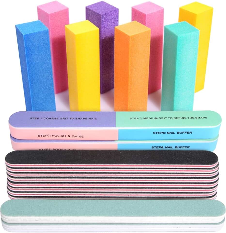 FANDAMEI Nail Files and Buffers, 20PCS Professional Manicure Tools Kit. Rectangular Buffer Block & 100/180 Grit Nail File, 7 Way Nail File & Nail Polishing Buffer. Nail Care Tool