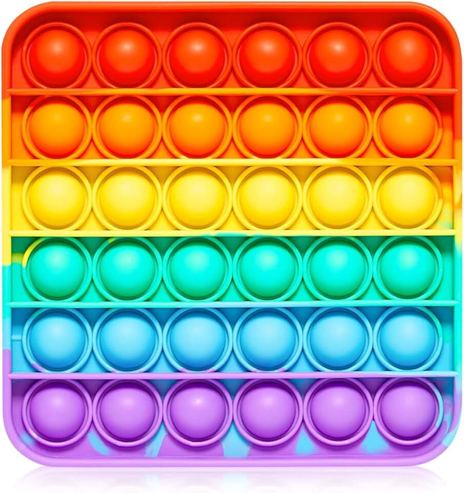 Push Pop Bubble Fidget Sensory Toy - for Autism, Stress, Anxiety - Kids and Adults (Rainbow Square)
