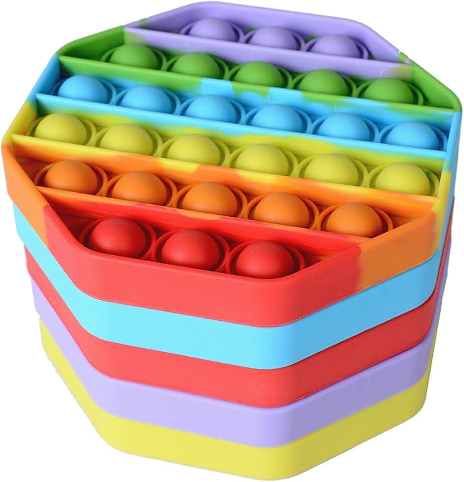 5 Pack Silicone Bubble Sensory Pop Fidget Toy, Office Toys, Anxiety Relief Squeeze Sensory, Autism, ADHD and Special Needs Stress Reliever, 5 Colors Including Rainbow by Treycer