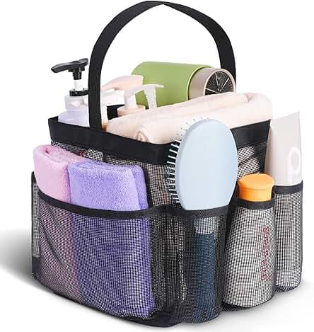 Mesh Shower Caddy Portable for College Dorm Room Essentials, 8-Pocket Large Capacity Shower Bag for Beach, Swimming, Gym