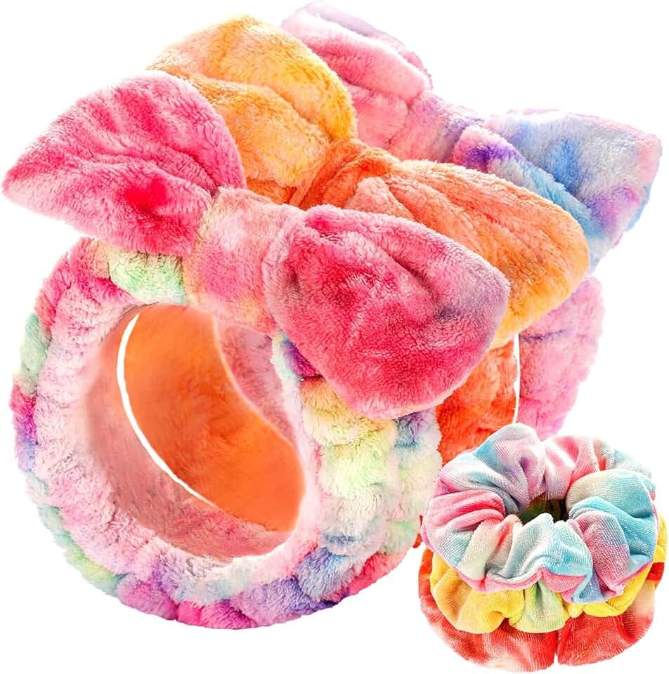 LEOBRO Spa Headband for Skin Care and Makeup, Women Teen Girls Headbands for Washing Face, With Hair Scrunchies