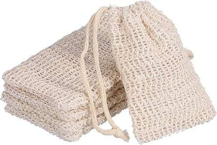 BBTO 5 Pieces Soap Saver Bag Natural Sisal Exfoliating Soap Pouch for Foaming and Drying