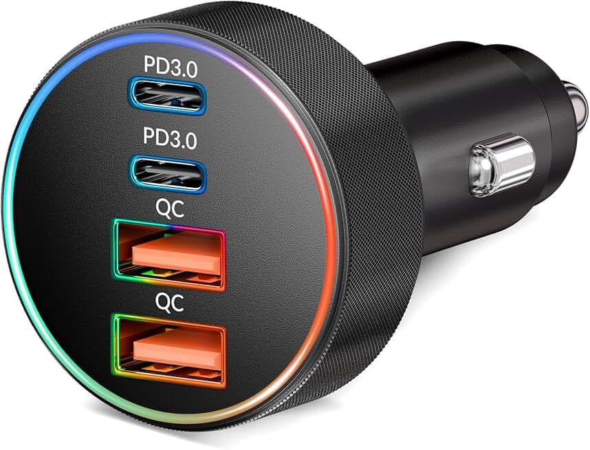 Car Charger USB C, 4-Port 90W Super Fast Charging Car Phone Charger Accessories Dual USB-C & USB-A Cargador Carro Cigarette Lighter Adapter for iPhone 16 15 14 13 12 11, iPad, Samsung, Tablet, Android