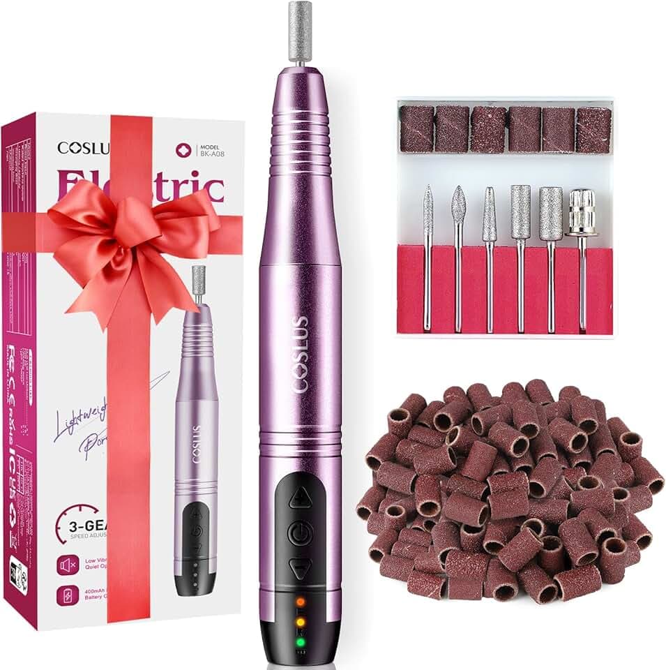 COSLUS Cordless Nail Drill Electric File: Professional for Acrylic Gel Dip Powder Nails Portable Nail Drill Machine Kit for Manicure Pedicure Nail Set with Everything Rechargeable Lightweight