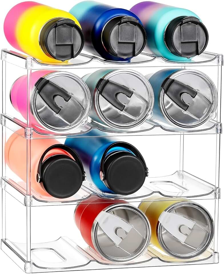 LARGER Compartment - Stackable Water Bottle Organizer Holder - for Stanley & Others' Large Tumbler - Clear Wine Rack