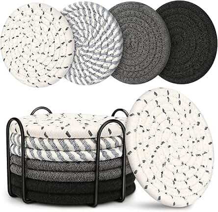 Coasters for Drinks, Coasters Set of 4 - Color, 8 Pack Coaster Set, Absorbent Coaster with Holder, Coffee Table Decor, Living Room Decor for House Warming Gifts