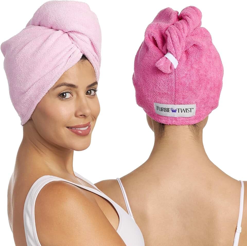 Turbie Twist 2-Pack Microfiber Hair Towel for Beauty, Travel, Gifting - Hair Wrap Turban for Straight, Wavy & Curly Hair - Premium Hair Care - Dark Pink & Light Pink